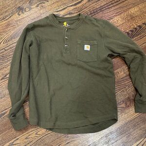 Carhartt Dark Olive Long-Sleeve Shirt waffle heavyweight